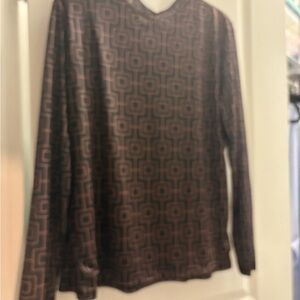 New York & Company Geometric Long Sleeve Top - Black and Brown Mesh Fabric NWT